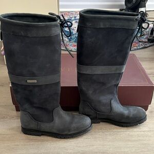 Welligogs Sloane Tall Navy Black Leather Boots Women’s Size 7.5 Waterproof